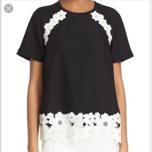 Kate Spade White Lace Trimmed Black Blouse